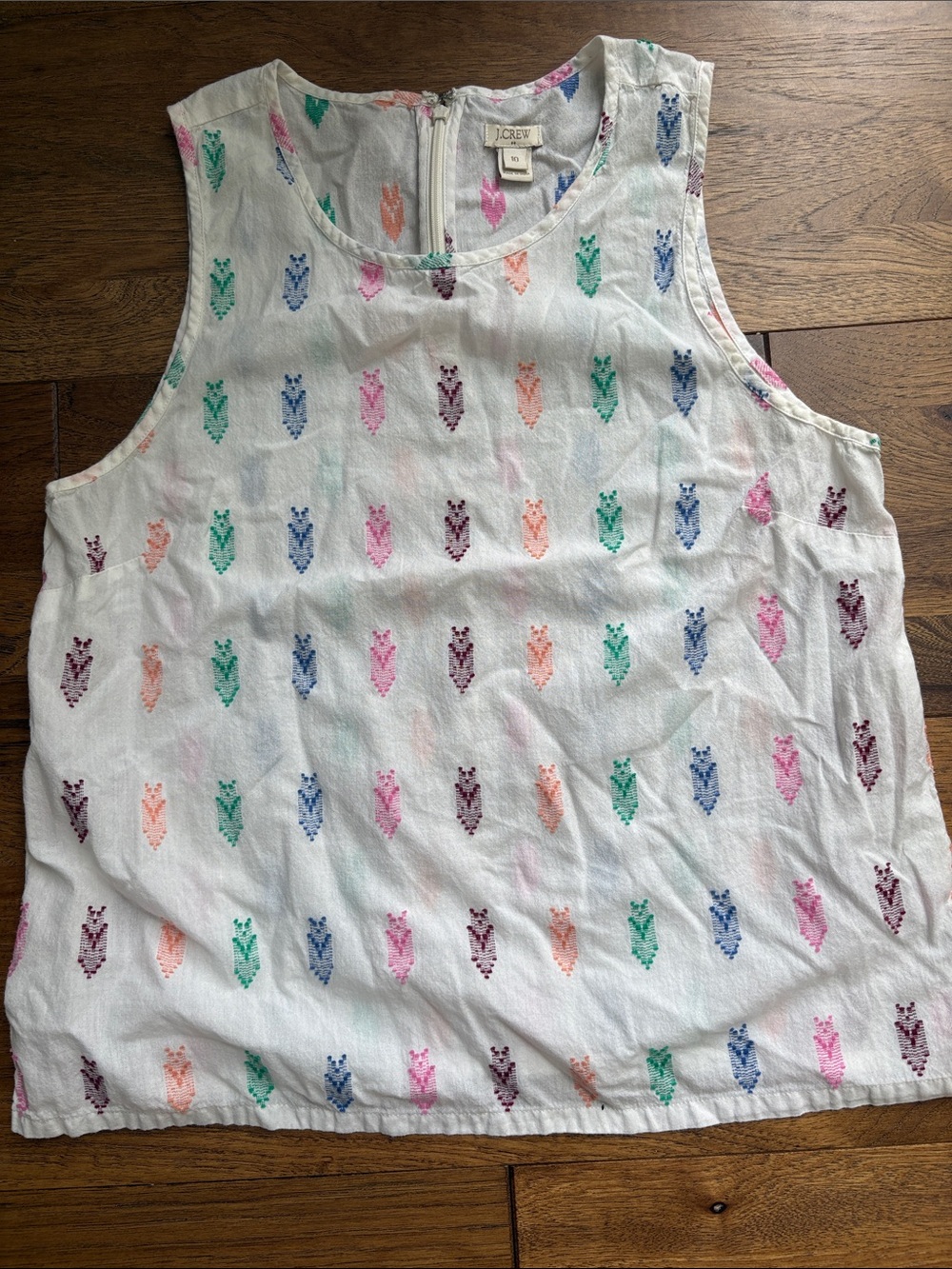 J. Crew White Sleeveless Embroidered Arrow-Print Shell